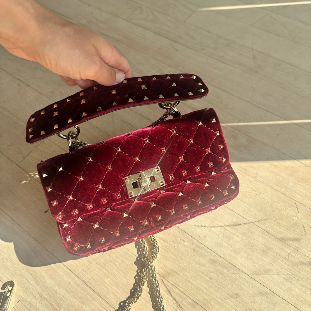 Authentic Valentino Burgundy rockstud Quilted Handbag